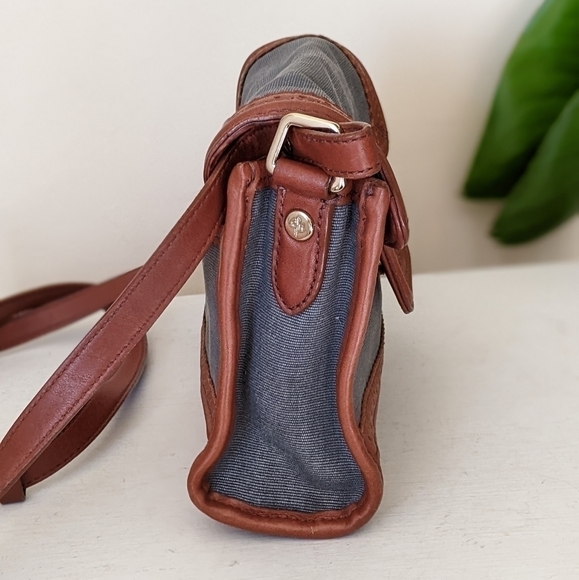 Cole Haan Tooled Leather Canvas Crossbody Purse Bag - Picture 4 of 8